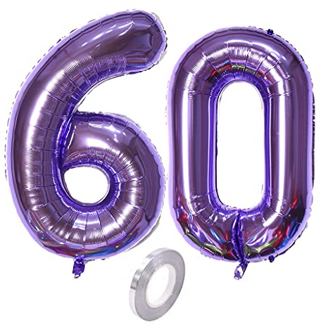 Globos numero 60 morado globos Decoracion 60 cumpleaños deco Mujers globo de foil 60 numero globos 60 morado XXXL 40 Globo de Helio inflable gigante Globos 60 años Decoracion Mujers morado