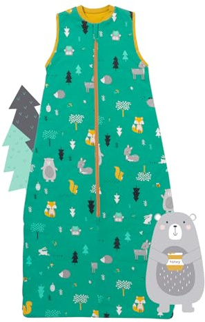 schlummersack Kinder Schlafsack 100% Bio Sommer 130 cm dünn Waldtiere | Sommerschlafsack Baby 1.0 Tog 1 Tog Baby Schlafsack Sommer | Schlafsack Baby Bio Baumwolle