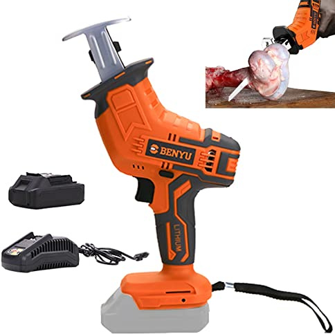 Sierra Carnicero Eléctrica para Huesos Carne Congelada Jamon, Sierra Sable Inalámbrica con dos Hojas de Sierra, Bateria Cargada, 1.4 kg de Peso, Fácil de Usar(Color:2A,Size:1 Battery)