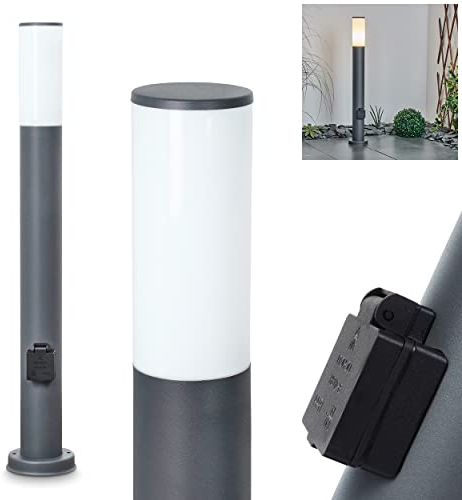 Lampada da esterno Caserta con presa, lampada moderna con base in metallo/plastica in antracite/bianco, luce da sentiero 80 cm, con attacco E27, illuminazione da giardino IP44, senza lampadina/e