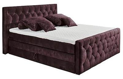 CASHFIELD 8 Boxspringbett mit Bettkasten 180x200, Aubergine - Bequemes Doppelbett mit 7-Zonen-Federkern Matratze & Kaltschaum Topper mit Klimaband - 200 x 113 x 225 cm (B/H/T)