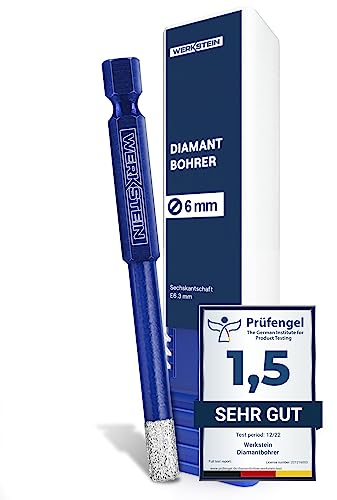 WERKSTEIN Punta per piastrelle 6 mm estremamente resistente per piastrelle, vetro, ceramica, porcellana, granito, marmo e altro I Punte diamantate con codolo esagonale
