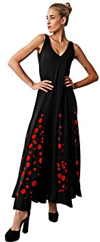Dysmad Costumizate! Vestido de Flamenco Negro en Tallas Diferentes. Talla única M Niveles. Vestido Ajustado de Baile. (Negro con Lunares Rojos)