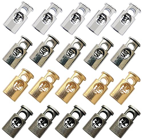 Woohome 20 Stück Kordelklemme Federschnur Schlösser 5mm Einloch Metall Kordelstopper Kordelklemme Schnurklemm Feder Toggle Stopper für Zugbänder