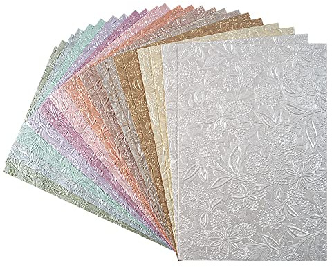 Ideen mit Herz Deko-Papier Natur | Florales Design | Naturpapiere | Buntpapier | handgemacht | veredelt | geprägt | bunt | DIN A4 | 24 Bogen in 12 Farben (Design 02)