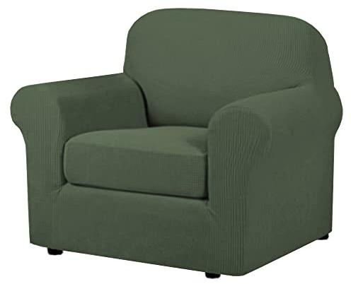 H.VERSAILTEX 2-Pieces Armchair Cover Chair Slipcovers with Arms Furniture Protector Cover Fit Armchair Width Up to 47 Inch, Jacquard Spandex Couch Covers Armchair Slipcover - Bronze Green, Chair