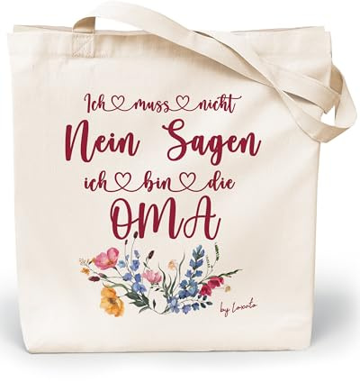 Loxato Muttertagsgeschenk Oma Tasche - Beste Oma Geschenk - Einkaufstasche | Jutebeutel, Stofftasche, Stoffbeutel, Beste Oma Tasche, Geschenk für Oma, Baumwolltasche 100%, Lange Henkel 70cm