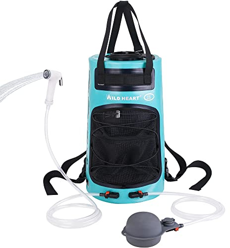 WILD HEART Camping Shower 22L Portable Shower for Camping with Pressure Foot Pump and Shower Bag Backpack for Camping (Turquoise-1)
