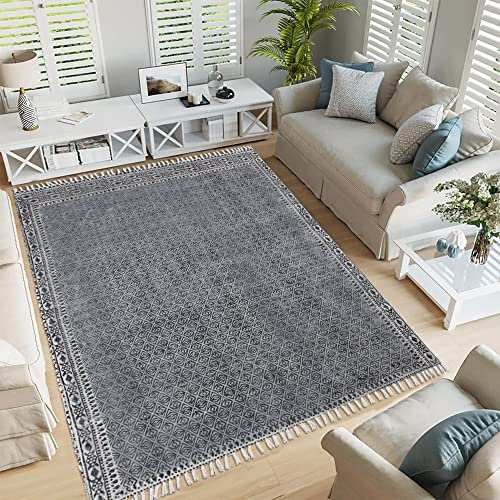 CASAVANI Handblockbedruckter Baumwoll-Dhurrie-Teppich, handgefertigt, Boho, Kelim, Outdoor, Strand, Yoga, Teppich, flach, gewebt, waschbar, für Flur, Boden, Küche, Küche 360 x 540 cm (12 x 18 Fuß)