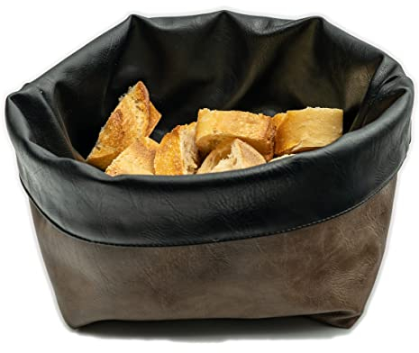 BEEFSTONE Brotkorb XL aus PU Leder | doppelseitig zweifarbig Ziernaht wasserfest abwaschbar Kunstleder Lederoptik für brot und Brötchen Aufbewahrung für Gastronomie oder zu Hause