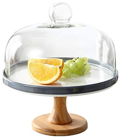 XOOPIT Cloche Alimentaire/Aliments Tente, Support à gâteau 9/11, Plateau à pâtisserie en céramique avec Socle en Bois, Plateau à Fruits pour Salle de Bal, Restaurant, Fromage, Salade, dôme, serveu