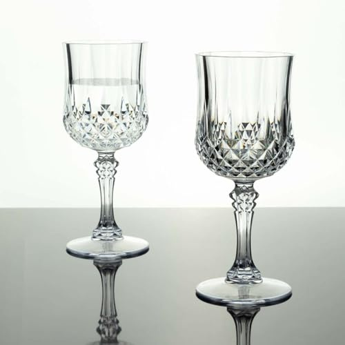 Efavormart 6-Pack 8oz Clear Crystal Cut Plastic Wine Glasses, Reusable Shatterproof Cocktail Goblets, Elegant Tableware for Weddings and Boutique Catering