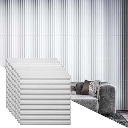 HAILM 20 PCS 3D Wandpaneele, 19.7x19.7 Zoll, PVC Ziegel Tapete Weiß, DIY Raum Wand Decke Fliesen Hintergrund Aufkleber, 53.8 Sq.Ft, für Innendekor