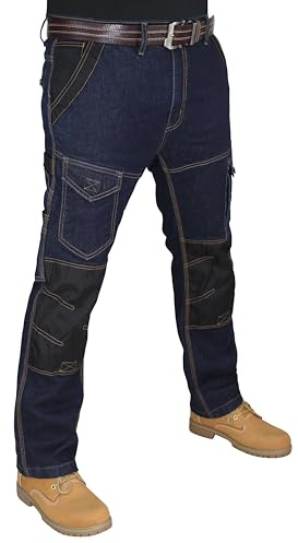 HASHOOB TRADING FZE Pantalon de Travail Masculin Jeans Pantalon de Travail de Cargaison Multi Poche (2-Bleu1-36WX30L)