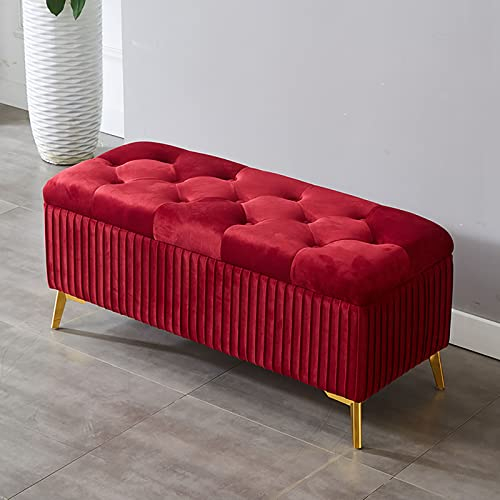 IisrAr Moderner, mit Samt gepolsterter, rechteckiger Fußhocker mit Stauraum für das Wohnzimmerende der Bettbank-Rot 100 x 39 x 45 cm (39 x 15 x 18 Zoll)
