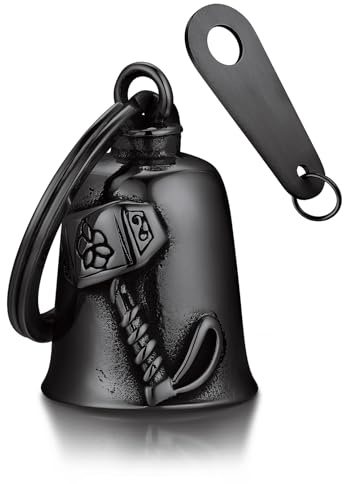 Bandmax Schlüsselanhänger Motorrad Glocke Edelstahl Herren Damen | Glücksbringer Motorradglocke Flügel/Kompass/Keltisch/Mjölnir/Totenkopf, Wikinger Schutz Glücksglöckchen für Motorradfahrer
