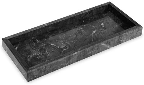 Deko Tablett Marmor Natürlicher Luxuriöse Schwarz Grau Badezimmer Tablett für Wohnzimmer Schlüssel Toilette Waschtisch Badewanne Küchenspüle Kosmetik Schmuck 30 x 13 x 3 cm