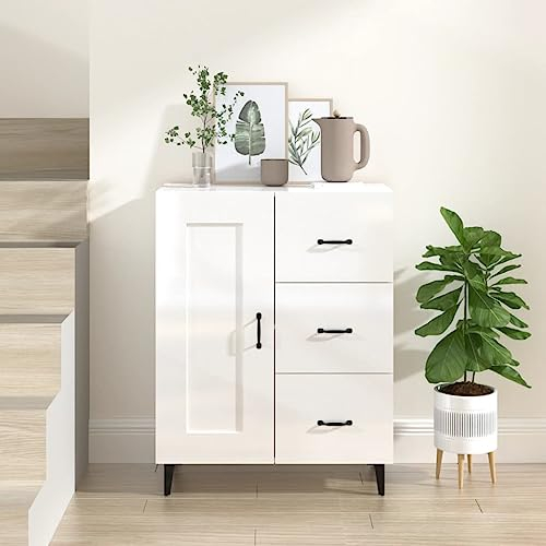 FOZICV Sideboard Hochglanz-Weiß 69,5x34x90 cm Holzwerkstoff Feuchtigkeitsbeständigkeit Lagerschrank mit Fächern Versehen Klassische Schubladenschrank Wohnzimmer Robuste Oberplatte