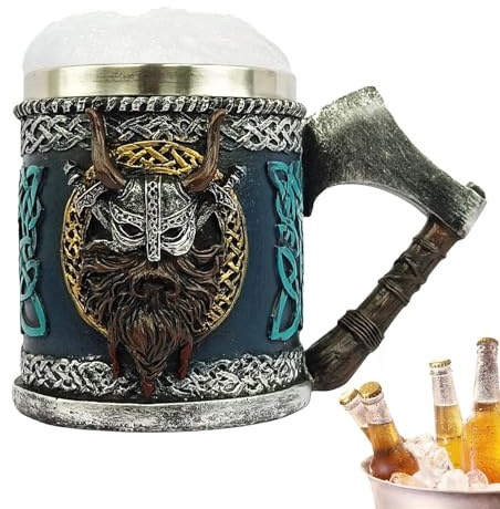 Zankie Gothic Beer Mug-Stainless Steel Horn Skull Beer Cup|vik-ing Beer Mug | Vik-ing Drinking Mug| Vik-ing Skull Mug Tankard | Rune Mug | Beer Stein Mug | Medieval Beer Mug for Coffee/Beverage/Juice