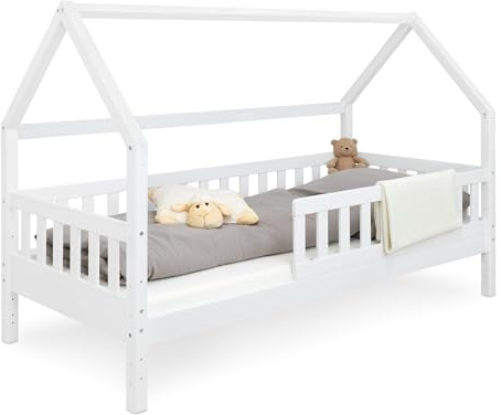 Ehrenkind® Hausbett Lille | Kinderbett mit abnehmbaren Rausfallschutz aus Massivholz FSC® zertifziert | Hausbett 80x160 | Kinderbett 80x160 Weiß