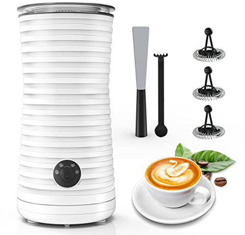 Morpilot Mousseur à Lait Électrique 4 en 1 à Mousse Chaude et Froide et Chauffe-lait, Emulsionneur Automatique 400W 240ml pour Cappuccino Macchiato Latte, Blanc
