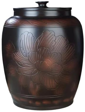 Ceramic Rice Storage Containe Chinese Design Rice Bucket Large Rice Dispenser Sealed Rice Storage Bin with Lid for Kitchen Food Storage Box(15KG)