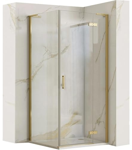 Rea Box douche 80x80 Gold Brush Cabine de douche sans bac à douche Verre de sécurité trempé Transparent 6mm (doré) porte : 80 paroi : 80 cm