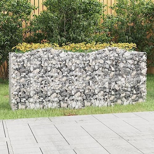Hovothy Jardinière surélevée en gabion avec arche surélevée - Mur de gabion - Treillis - Panier à gabions - Parterre de plantes - Mur de pierre - Mur de jardin - Argenté - 200 x 50 x 100 cm - Fer