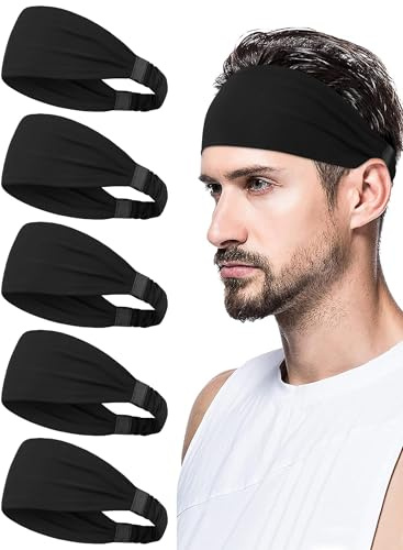 AWUMBUK Headbands for Men, Sweat Bands Head Sports Hair Bands Elastic Head Bands Men Running Gym Accessories 5 Pack