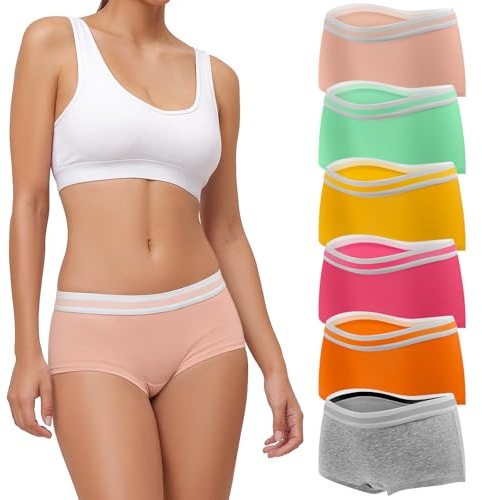 Desanlapi Boxershorts Dam Bomull Stretch Slips Bomull Hipster Bekväma Underkläder Bomull Trosor Medium Midja Trosor Culotte 6-pack, Flerfärgad Mu*6, M