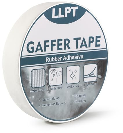 LLPT Cinta Gaffer Profesional Blanca 25mm x 15m Mate No Reflectante | Fácil de Rasgar Sin Residuos Cinta Gaffer Resistente para Cables Fotografía