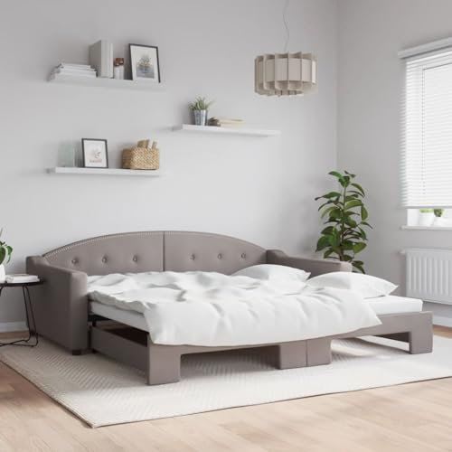 LAPOOH Tagesbett Ausziehbar Taupe 100x200 cm Stoff, Schlafsofa, Daybed, Bettsofa, Sofa Bed, Sofabett, Schlafcouch, Jugendbett, Bettgestell, Bettcouch - 3197538