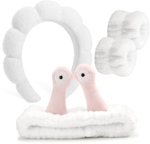 DRESHOW Spa Stirnband zum Waschen Gesicht Armband Schnecke Haare Bands Set Elastische Make Up Schwamm Weichem Frottee Hautpflege Rutschfest Stirnband Cartoon für Damen