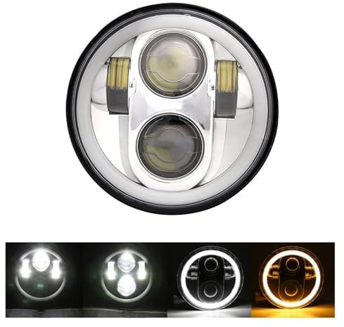 Faro Anteriore 1 pezzo 5.75 Pollici LED Faro Moto 5-3/4 Proiettore Led Halo Angel Eyes Faro Per Sportster 1200 883 Street 500 750 Moto Faro(Sliver)