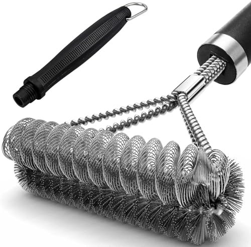 Kezidhp Spazzola per Griglia Barbecue in Acciaio Inossidabile, Manico Extra Lungo 45.5 cm con Isolamento Termico PP, Pulizia a 360° - per Griglia a Gas, Carbone, Forno, Teglie