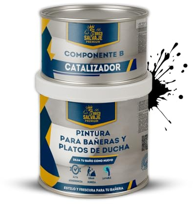 BRICOSALVAJE Vernice per vasche da bagno e piatti doccia in poliuretano | 750 ml (600+150 ml) | finitura ceramica lucida | Rinnovamento senza lavoro | Impermeabile e resistente (ebano profondo)