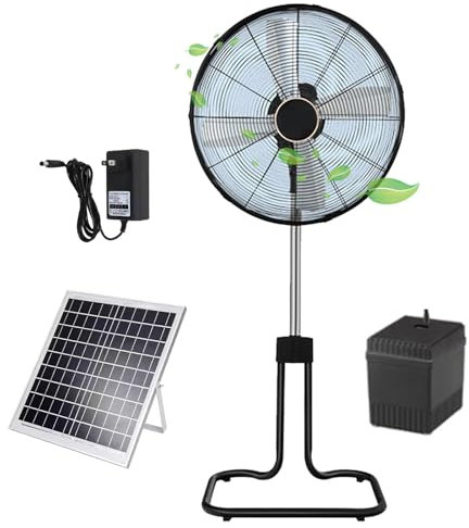 Solar Fan DC Motor Quiet Pedestal Fan Oscillating Fan Solar Powered Standing Fan Solar Panel Cordless Floor Fan For Office Home Outdoor Camping(A1,55cm/22in)