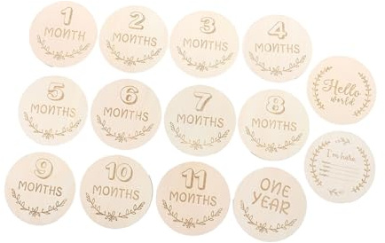 PERSELOSO 1 Satz Monatliche Meilensteinkarten Holz für Schwangerschaft und Neugeborene Teiliges Set zur und Fotorequisiten für Babyfeiern und Scrapbooking