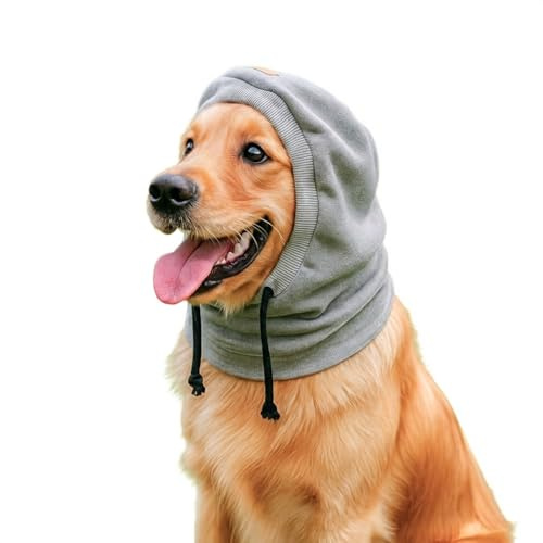 Colenumone Hundemütze & Ohrenschützer Hund für Outdoor Foto-Requisiten, Ohrenschutz gegen Lärm, Beruhigender Hundeschal, Vielseitiges Hundebandana gegen Angst & Fellpflege（L-grau）