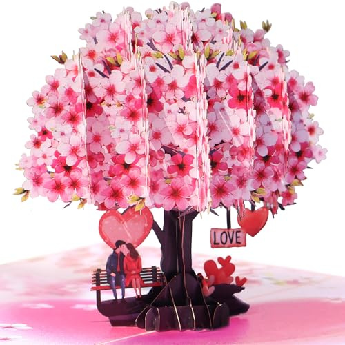Anniversary Card for Wife – 3D Cherry Blossom Pop Up Card, Romantic Sakura Tree Greeting Card for Her
