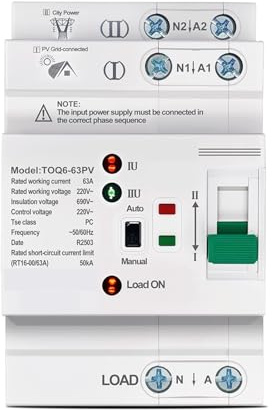 Interruptores selectores eléctricos de transferencia automática de potencia dual pequeños LN 220V, ininterrumpidos, 2P, 63A, TOQ6, 1 unidad