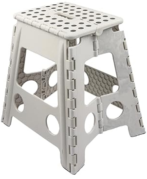 Bis 150 KG, Höhe 40 cm, Tritthocker Klappbar, Klappstuhl, Klapphocker, Falthocker, Faltbarer Hocker, Kinder, Fußhocker (Weiß)