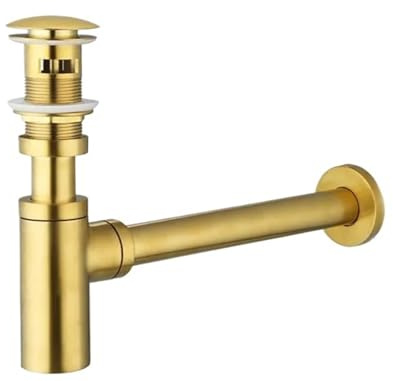 Sifón de latón for lavabo baño, 30 cm longitud, con sifón en forma P dorado cepillado y desagüe emergente sin ranuras, colador ranurado Para Baño Aseo(With hole)