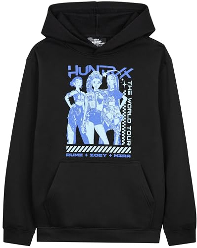 KPop Demon Hunters huvtröja för flickor, tonåringar, mjuk, varm tröja, pullover, med fickor, mysiga huvtröjor, gåvor till flickor, Svart/Blå Huntrix, 11-12 år