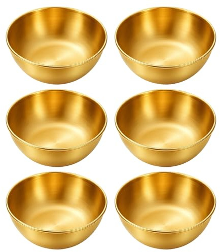 QhgPnt Gold Bowl, 6 Stainless Steel Mixing Bowls, Gold Kitchen Accessories, Serving Bowls for Fruit and Snacks, 8.2x6x3cm