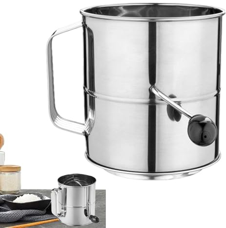 Genérico Tamiz De Azúcar En Polvo: Acero Inoxidable, Espolvoreador De Harina, Tamiz De Taza De Mano, para Hornear con Manivela | Coctelera De Azúcar De Malla Fina Ajustable para Pasteles, Pasteles,