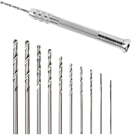Set di 10 mini punte per trapano a mano di precisione, da 0,3 a 3,0 mm, per artigianato, creazione di gioielli, resina, fai da te e modellismo, mandrino argentato per dettagli fini e lavori in