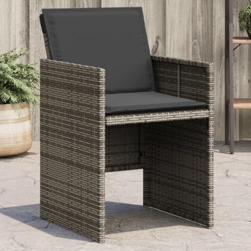 Bucmath Gartenstühle mit Kissen, 4 STK. Grau Poly Rattan, Klappbare Rückenlehne, UV-beständig, Max. 110 kg Tragfähigkeit, Outdoor Stühle für Balkon & Terrasse