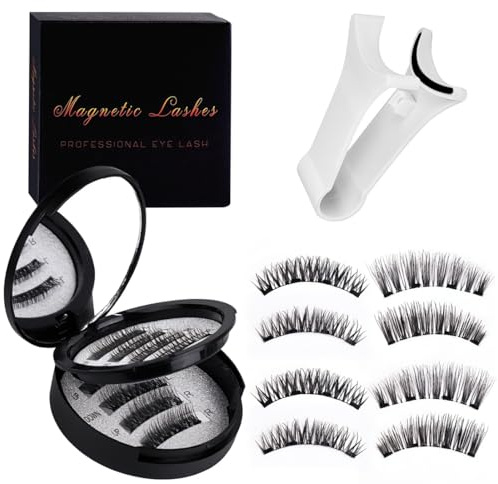 OYZOQ 2 Paire Cils Magnetique,Faux Cils Mag-netique naturel, sans colle, magnétiques avec applicateur,Comprend des clips en forme de V,Faciles à porter,Cil Mag-netique,Léger Confortable(24P-4+KS02-4)