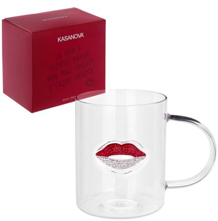 KASANOVA Tazza labbra rosso bianco vetro 390 ml